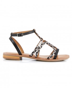 Les Tropeziennes BONGO Ankle-strap Sandali piatti Nere Argento | 826-ZRLXNV
