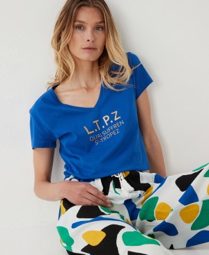 Les Tropeziennes CRYOSOL Corta Sleeve V-neck Maglietta Indaco Blu | 726-TCRHIA