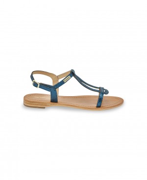 Les Tropeziennes HAMAT Pelle Sandali piatti Bleu Canard | 246-JYZWNH