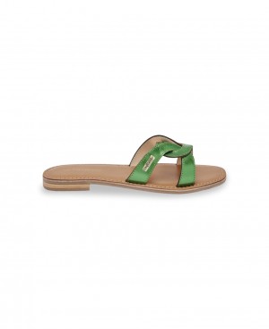 Les Tropeziennes HANITA Metallic Piatti Mules Verdi | 891-PHWJTI