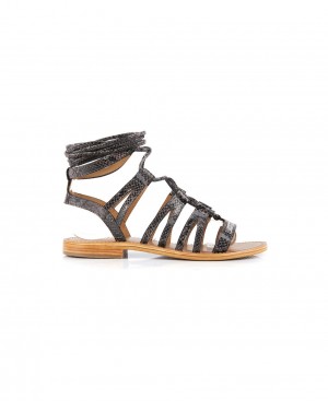 Les Tropeziennes HERCULE Pizzo Up Ankle Pelle Sandali Da Gladiatore Serpent Nere | 704-UHOBFZ