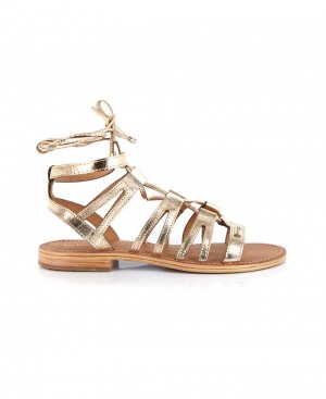 Les Tropeziennes HERCULE Pizzo Up Ankle Pelle Sandali Da Gladiatore Oro | 742-MJZLIN