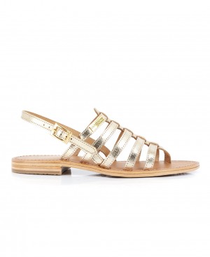 Les Tropeziennes HERISSON Pelle Gladiator Sandali Con Le Dita Oro | 124-TGFNKC