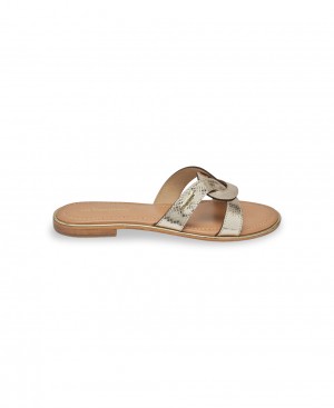 Les Tropeziennes HERMIDO Metallic Piatti Mules Serpent Oro | 056-MOBWRD