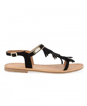 Les Tropeziennes HIAKARY Fringed Sandali piatti Nere Oro | 503-OGQIKA