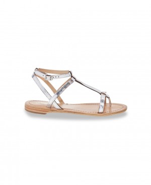 Les Tropeziennes HILAN Pelle Ankle-strap Sandali Con Le Dita Argent Serpent | 435-DQBGPH