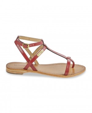 Les Tropeziennes HILAN Pelle Ankle-strap Sandali Con Le Dita Rouge Serpent | 129-MGJPIL