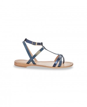 Les Tropeziennes HILIDOS Pelle Ankle-strap Sandali piatti Blu Marino | 743-HKCDAW