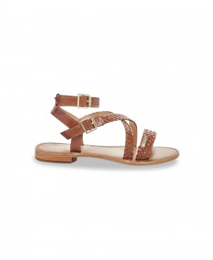 Les Tropeziennes HIPSY Pelle Ankle-strap Sandali piatti Tan | 378-CJDTSM