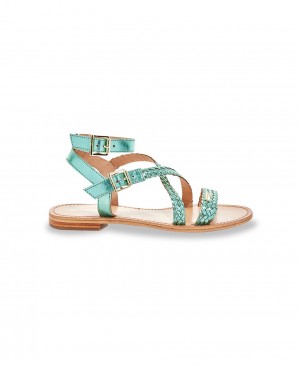 Les Tropeziennes HIPSY Pelle Ankle-strap Sandali piatti Aqua | 179-MZDCVY