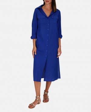 Les Tropeziennes JAVA Long Buttoned Vestito Indaco Blu | 143-UHZLIG