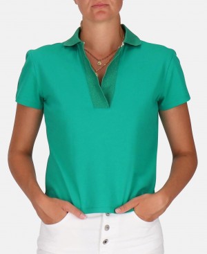Les Tropeziennes MIRAMAR Corta Sleeve Polo Vert | 427-PRVGDM