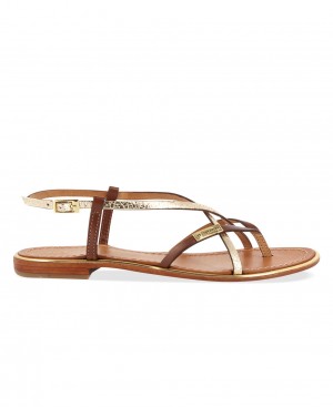 Les Tropeziennes MONACO Pelle Sandali piatti Tan Or Craquele | 246-CYIXNW