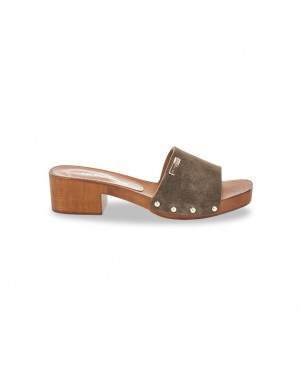 Les Tropeziennes THERESA Wood Imitation Piatti Mules Khaki | 052-WHXAFB